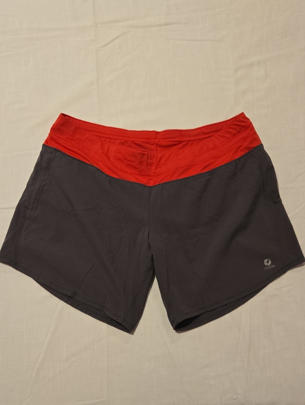 Oiselle- OG Roga Shorts - Hot Pink Waistband, Charcoal Body